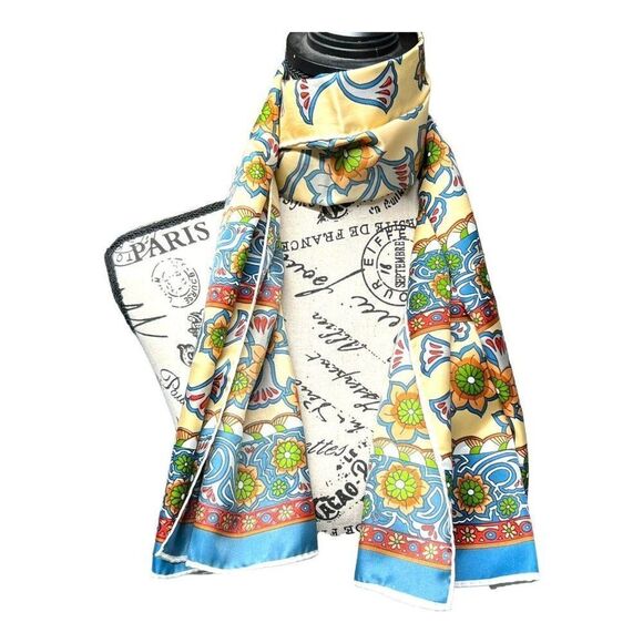 Vintage Made In Japan Hand Block Print Floral Vine Spring Boho Scarf 46”X 15” - Picture 1 of 6